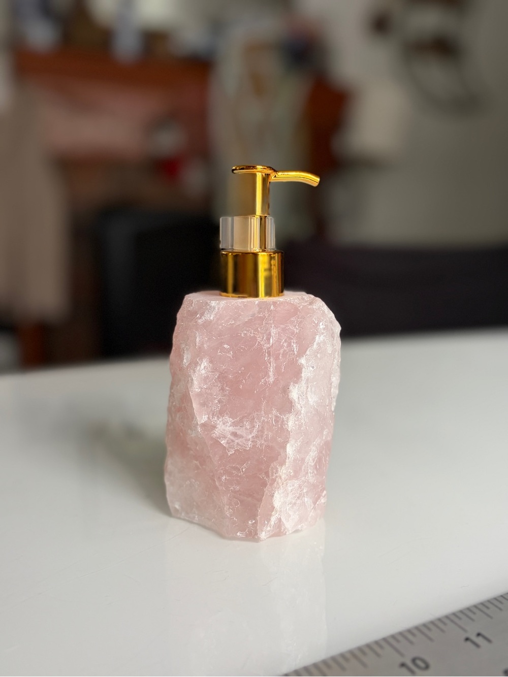 Rose Quartz Liquid Soap Dispenser with Gold Pump - Pink